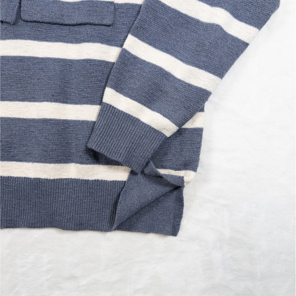 Madewell Henley Hoodie Women S Blue Oversized Coastal Preppy Nautical Cabin Cozy - Picture 6 of 15